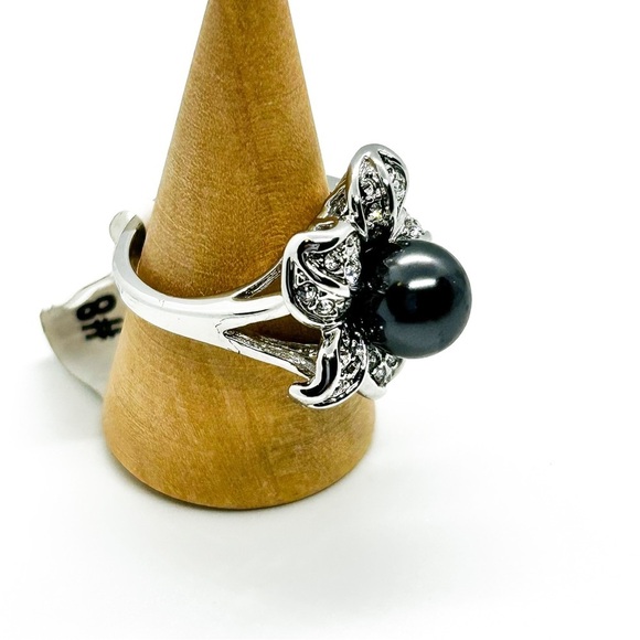 NWT Gorgeous large cocktail black pearl ring with zirconias size 8 - Picture 8 of 11